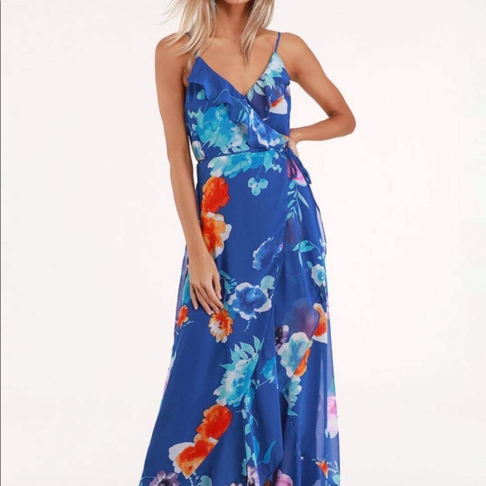 Lulus ludean blue floral dress size medium